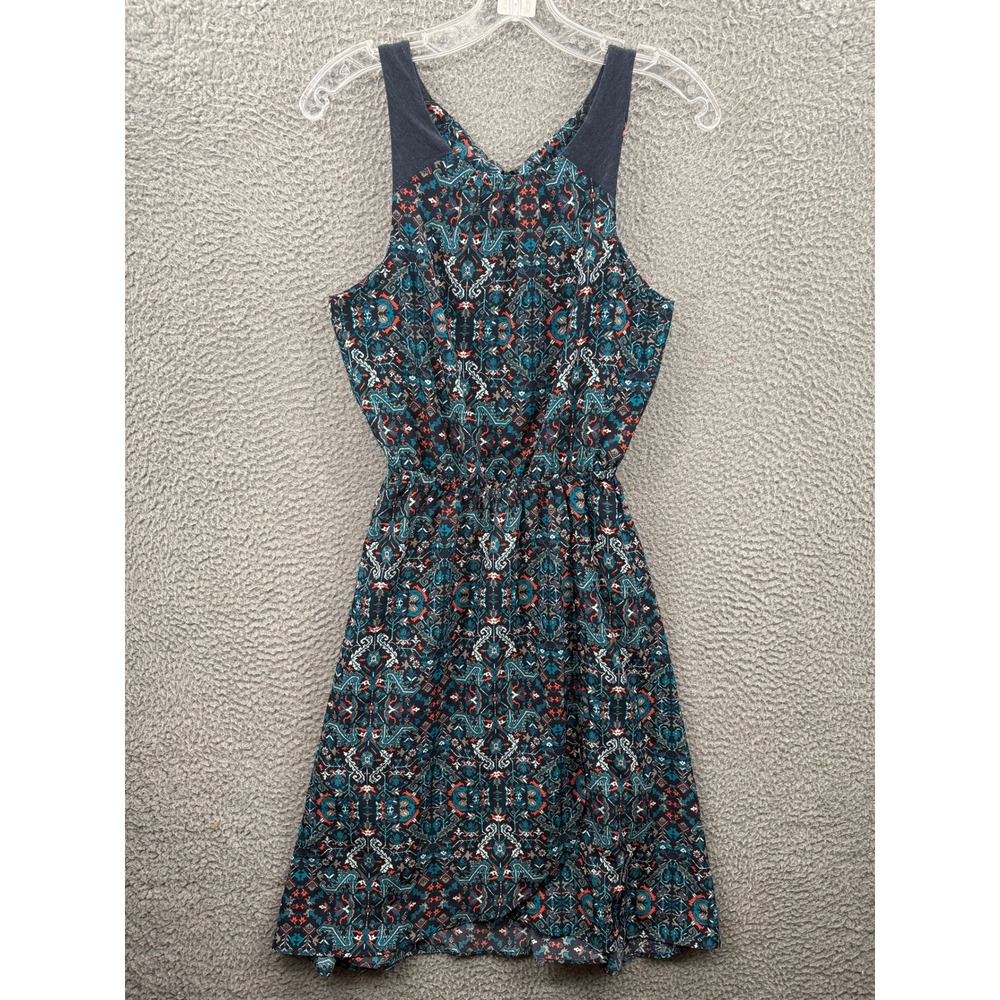 Athleta Dress Women XXS Blue Geometric Print Sleeveless Fit Flare Elastic Waist